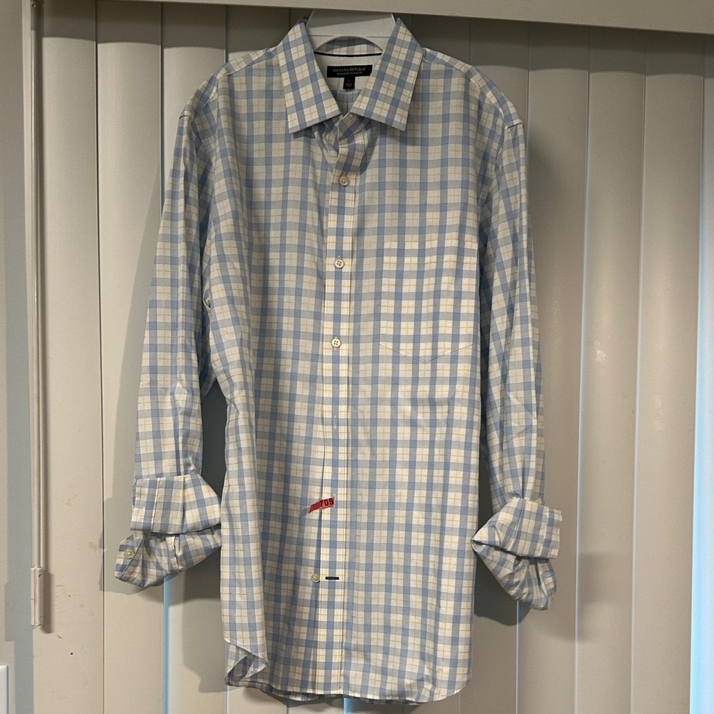 Banana Republic Light Blue and White Plaid Dress Shirt